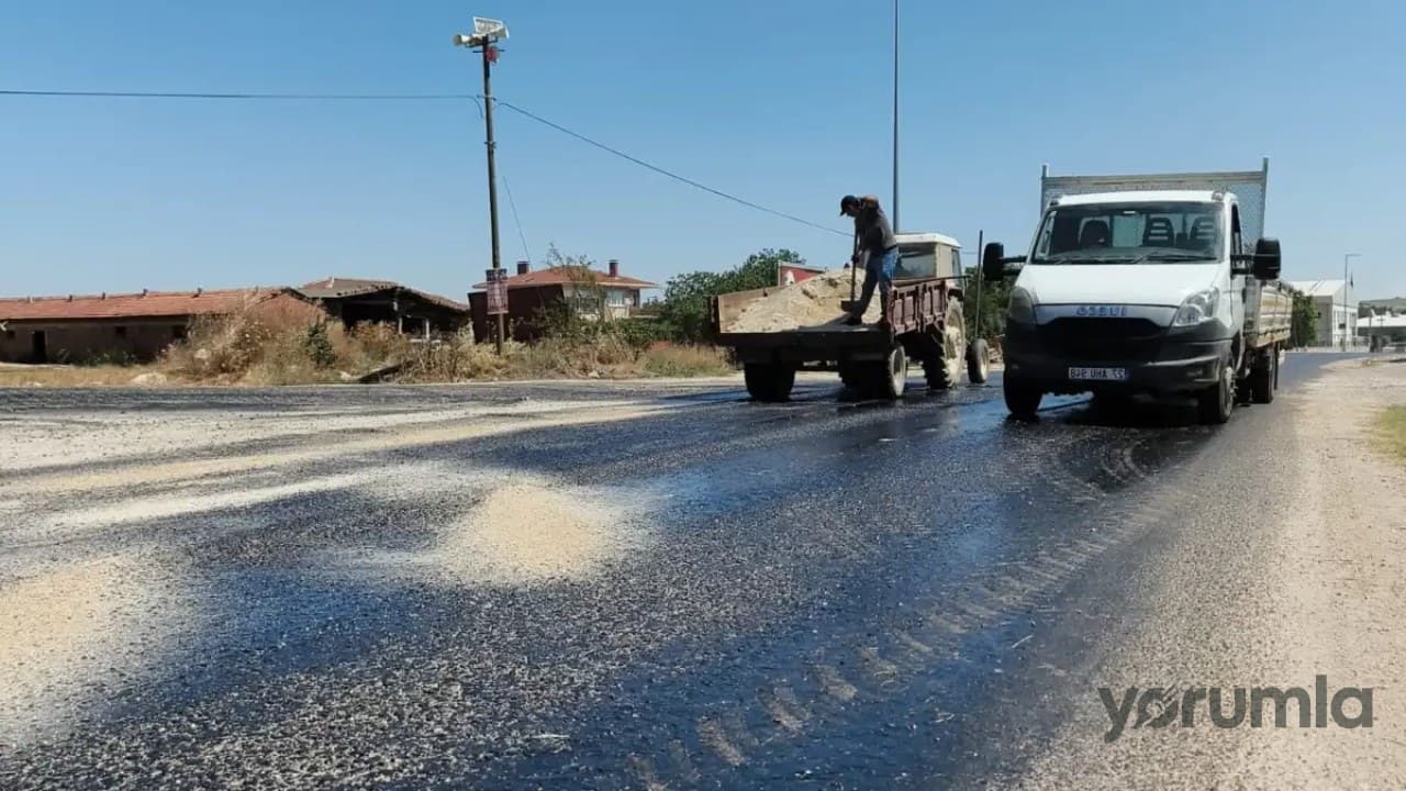 Edirne Süloğlu’nda 40 Dereceyi Aşan Sıcaklık Asfaltların Erimesine Yol Açtı