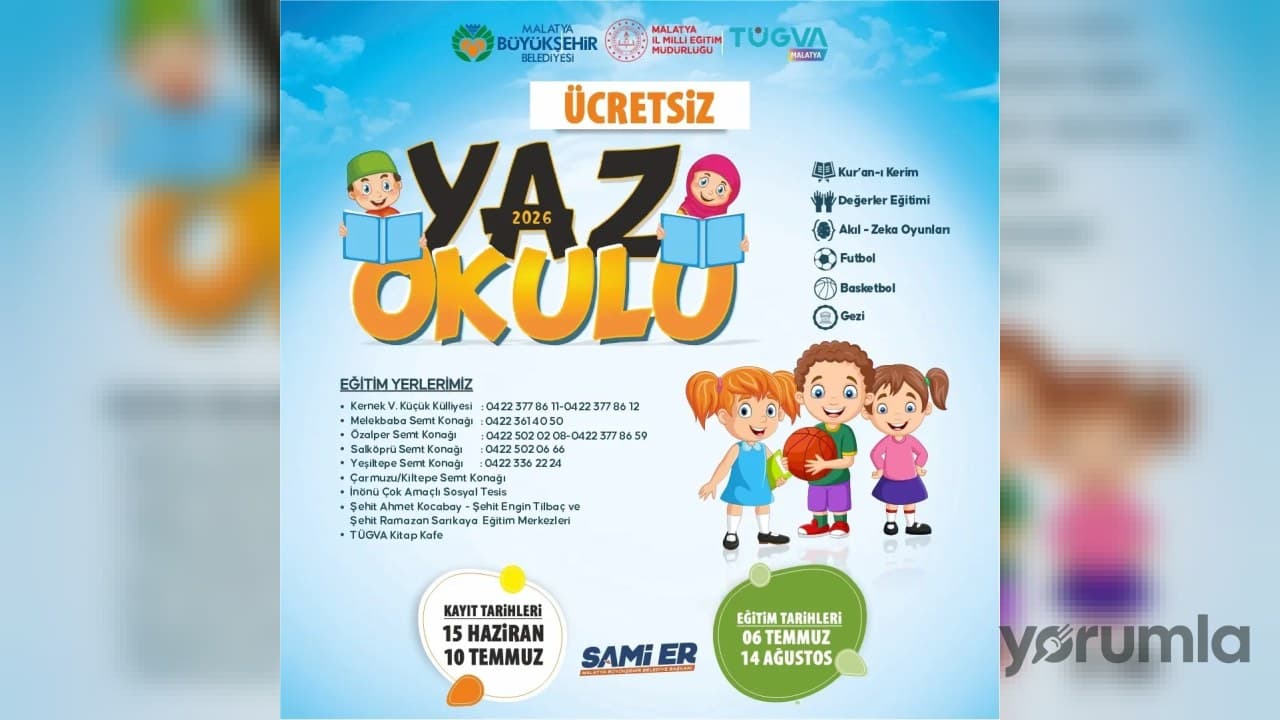 Malatya'da 8-14 yaş arası çocuklar için Yaz Okulu 6 Temmuz'da başlıyor