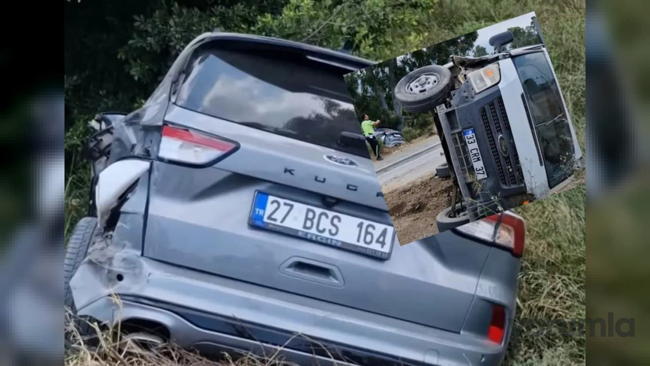 Arsuz’da otomobil Ford Transit’le çarpıştı: Takla atan araç yol ortasında kaldı