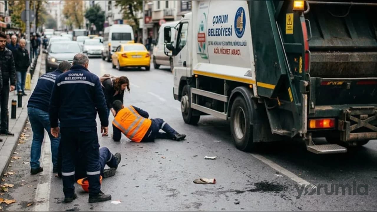 Çorum’da kasisten geçen çöp kamyonundan düşen 2 işçi yaralandı