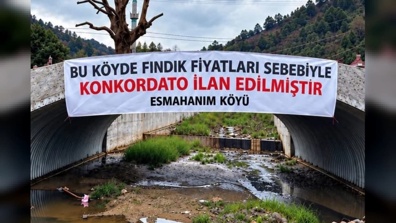 Düzce Akçakoca'da Fındık Üreticilerinden Tepki: Köprüye Konkordato Pankartı Asıldı