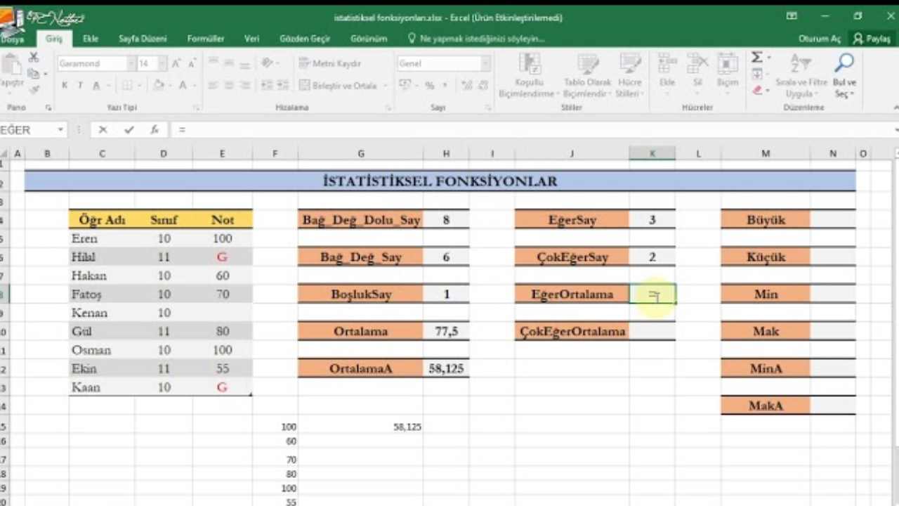 Excel Matematik ve Trigonometri İşlevleri