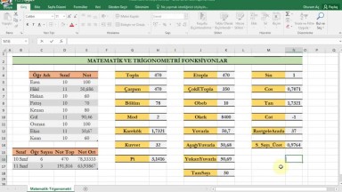 Excel Matematik ve Trigonometri İşlevleri