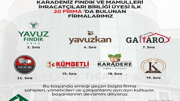Giresun 2025 Fındık İhracat Şampiyonları: İlk 20'de 7 Giresunlu Firma