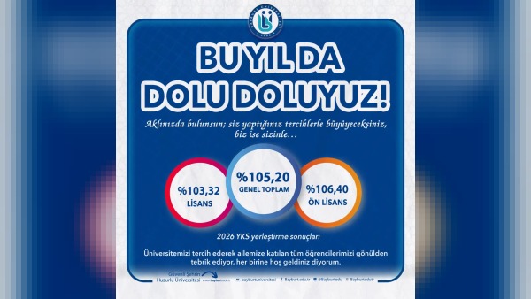 Bayburt Üniversitesi’nde 2026 YKS ilk yerleştirme doluluğu: %105,20