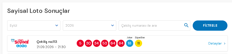 Sayısal loto sonuçların numaraları