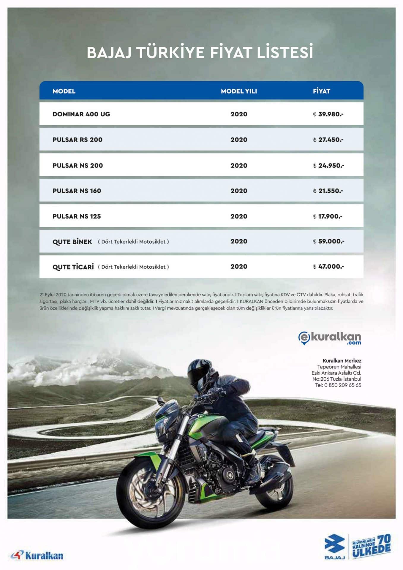 Bajaj Motosiklet Fiyatları - Ağustos 2023